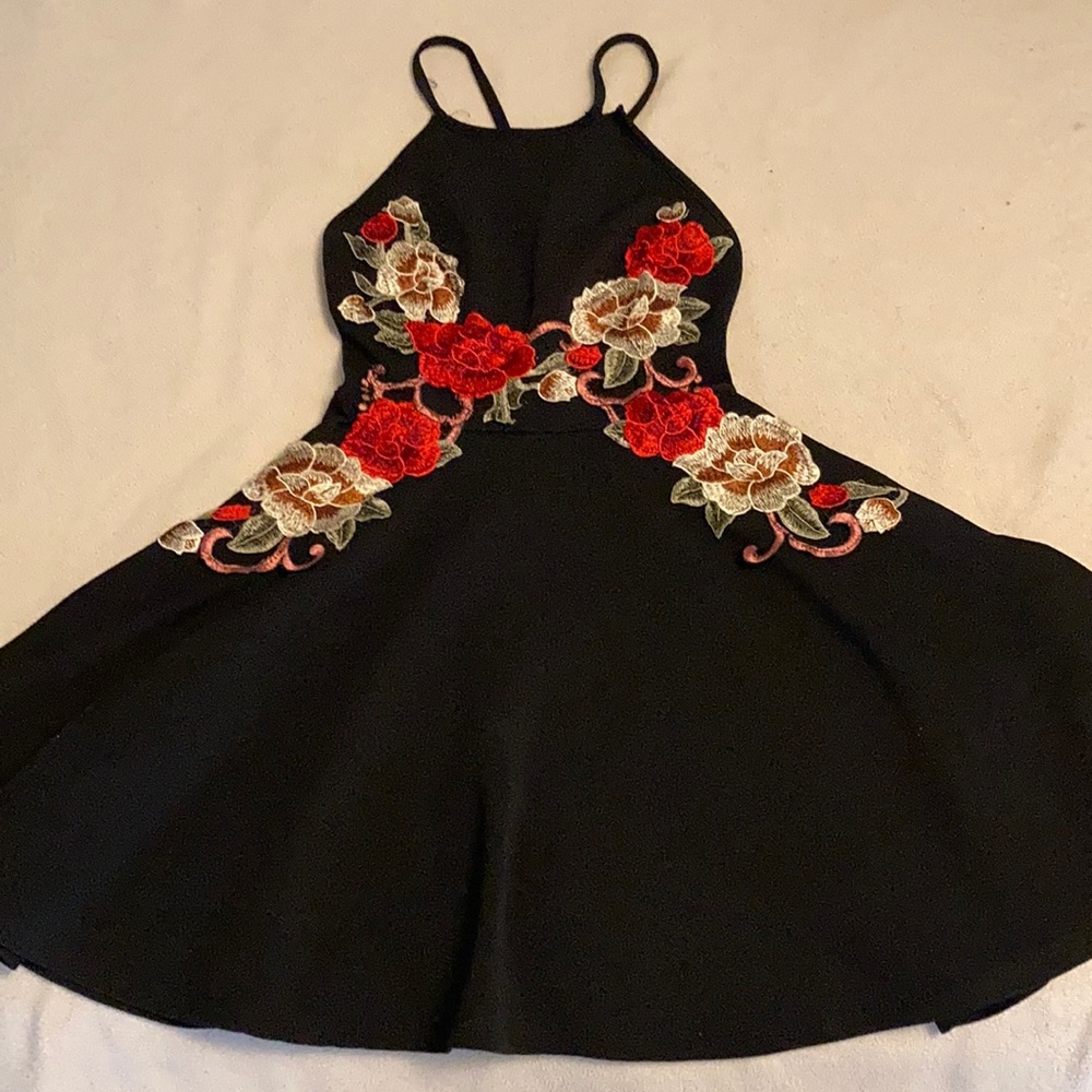 Rose Embroidered black dress